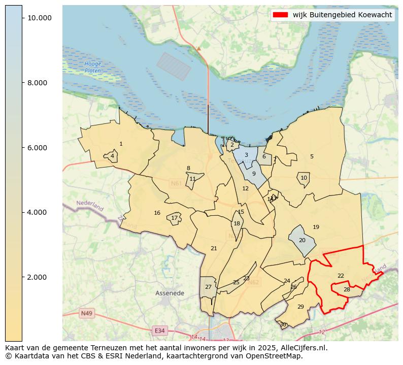 Afbeelding van de wijk Buitengebied Koewacht op de kaart.