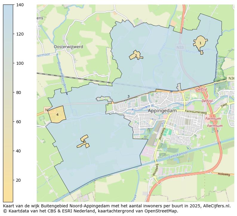 Afbeelding van de wijk Buitengebied Noord-Appingedam op de kaart.