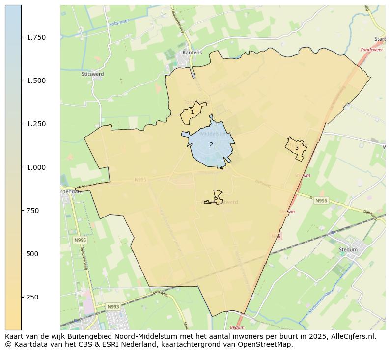 Afbeelding van de wijk Buitengebied Noord-Middelstum op de kaart.