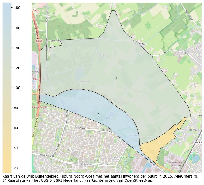 Afbeelding van de wijk Buitengebied Tilburg Noord-Oost op de kaart.