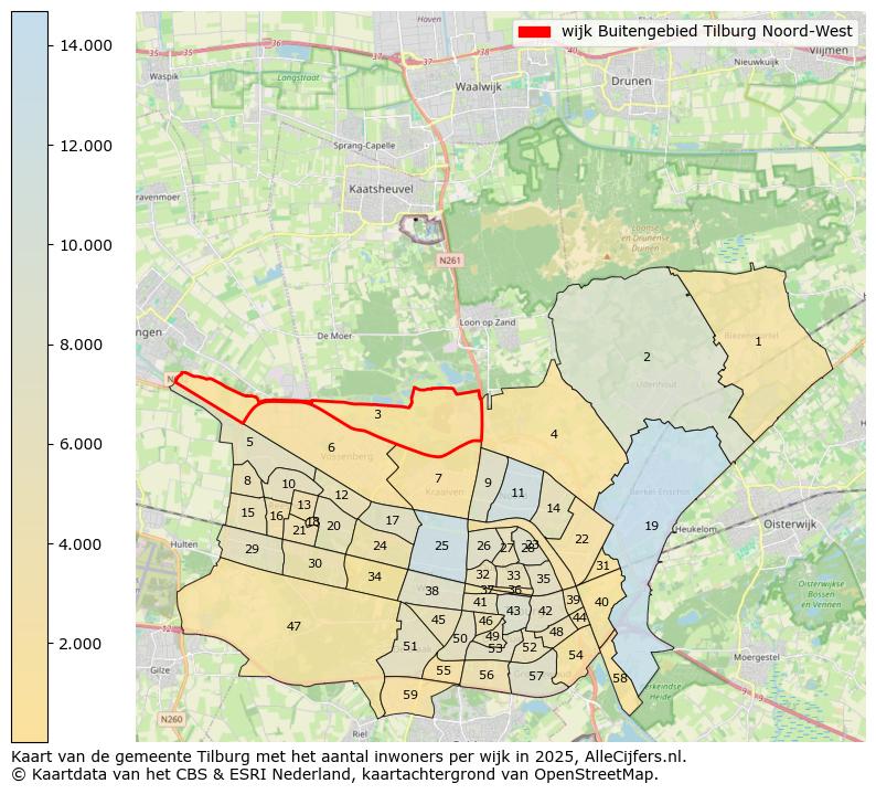 Afbeelding van de wijk Buitengebied Tilburg Noord-West op de kaart.