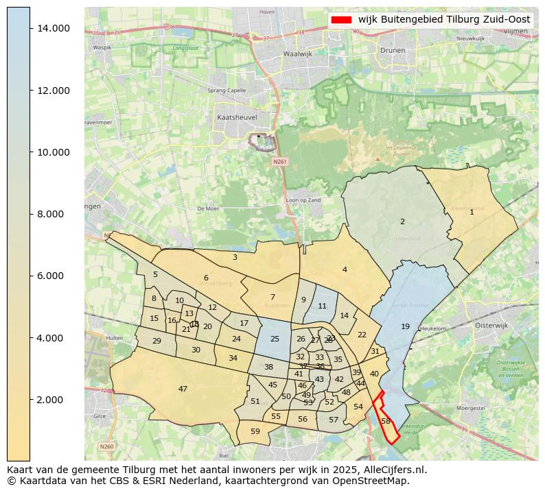 Afbeelding van de wijk Buitengebied Tilburg Zuid-Oost op de kaart.