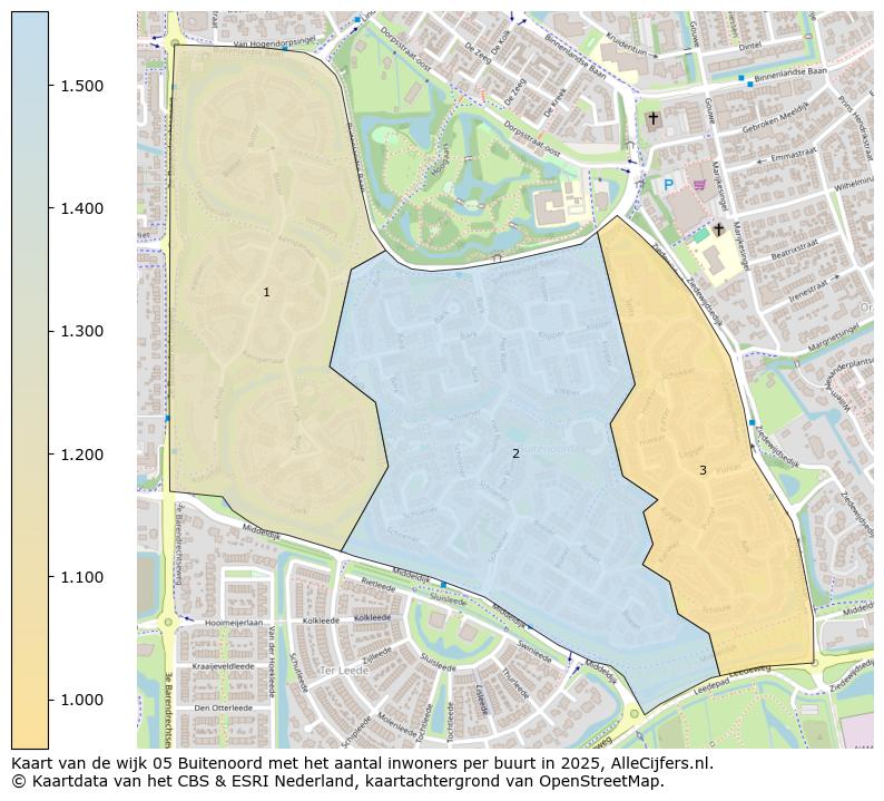 Afbeelding van de wijk Buitenoord op de kaart.