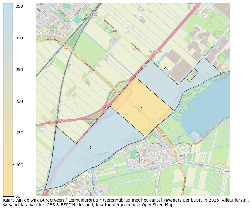 Afbeelding van de wijk Burgerveen / Leimuiderbrug / Weteringbrug op de kaart.