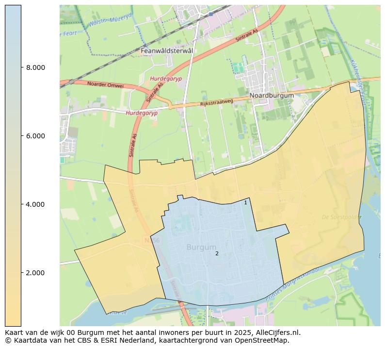 Afbeelding van de wijk Burgum op de kaart.