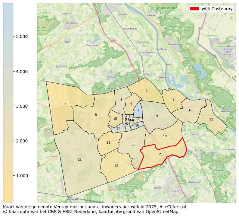 Afbeelding van de wijk Castenray op de kaart.