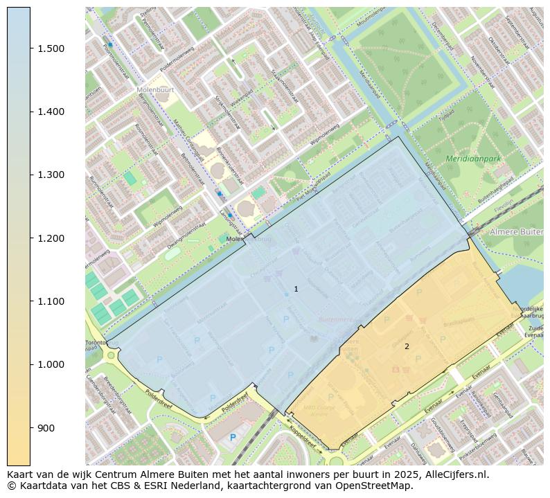 Afbeelding van de wijk Centrum Almere Buiten op de kaart.