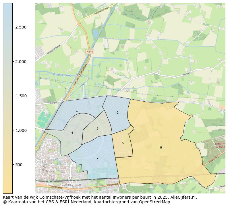 Afbeelding van de wijk Colmschate-Vijfhoek op de kaart.