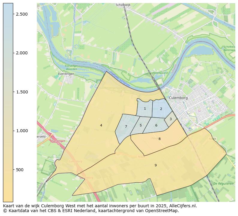 Afbeelding van de wijk Culemborg West op de kaart.