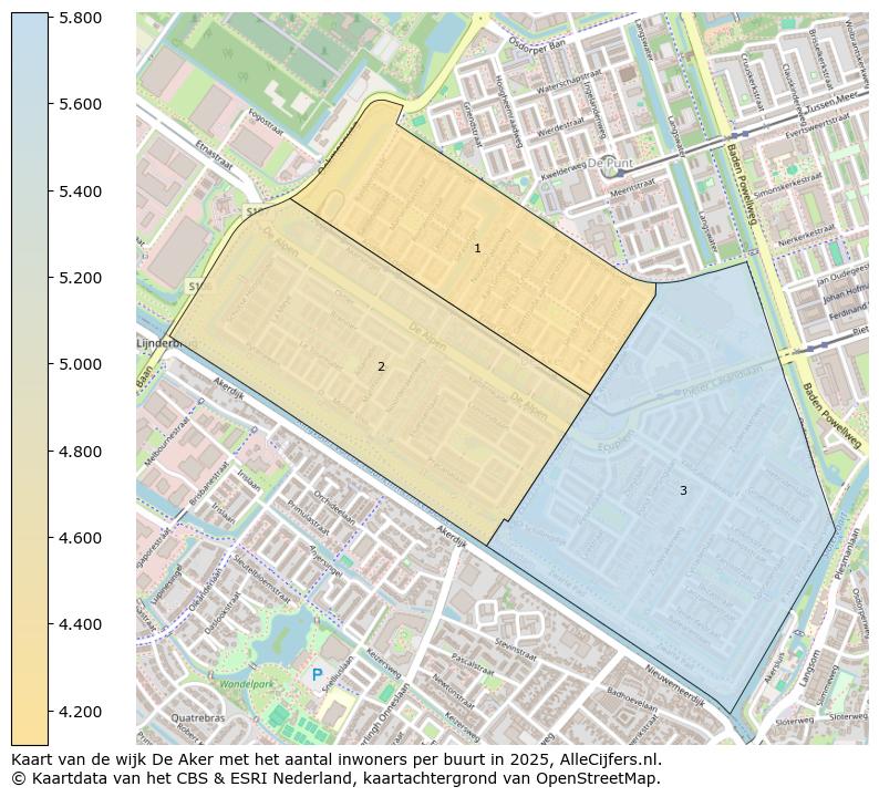 Afbeelding van de wijk De Aker op de kaart.