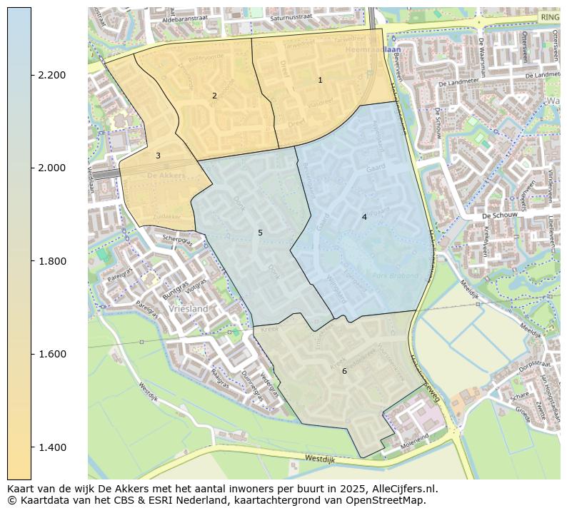 Afbeelding van de wijk De Akkers op de kaart.