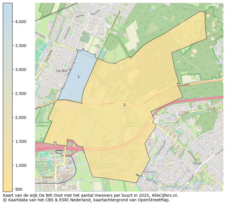 Afbeelding van de wijk De Bilt Oost op de kaart.