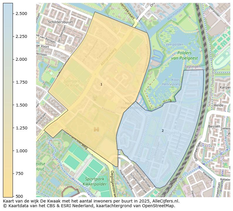 Afbeelding van de wijk De Kwaak op de kaart.