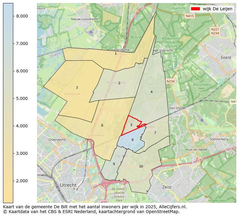 Afbeelding van de wijk De Leijen op de kaart.