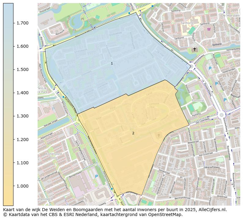 Afbeelding van de wijk De Weiden en Boomgaarden op de kaart.
