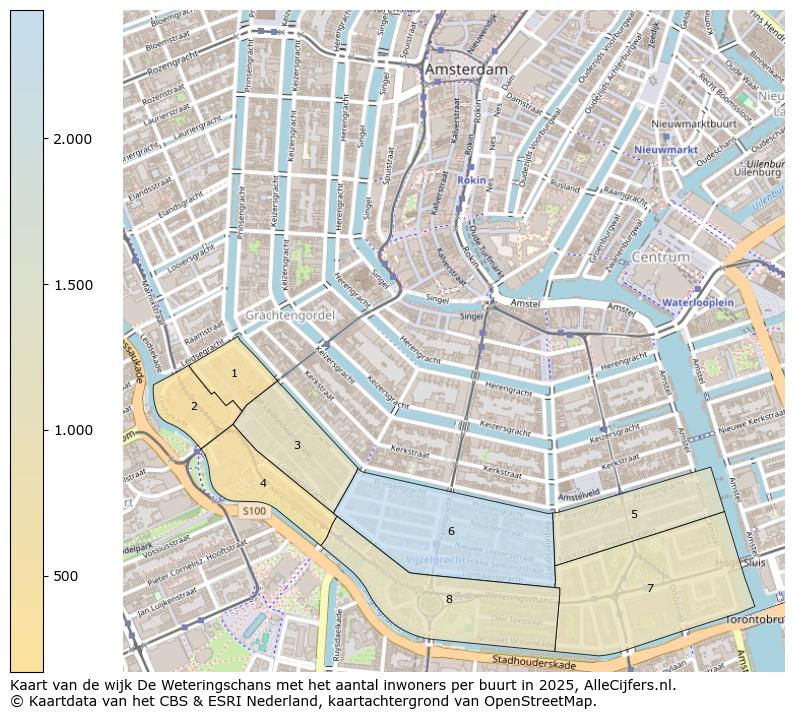 Afbeelding van de wijk De Weteringschans op de kaart.