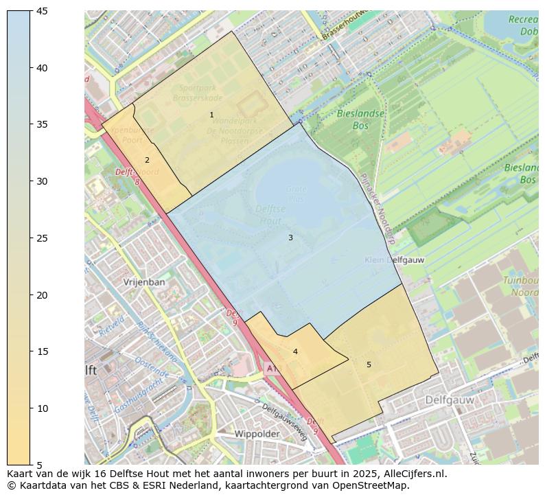 Afbeelding van de wijk Delftse Hout op de kaart.