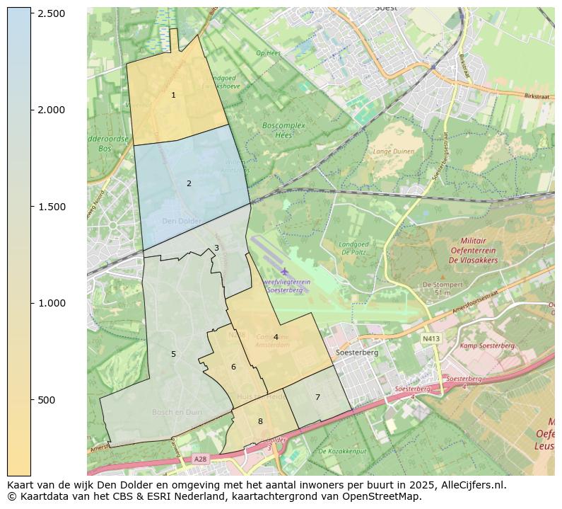 Afbeelding van de wijk Den Dolder en omgeving op de kaart.