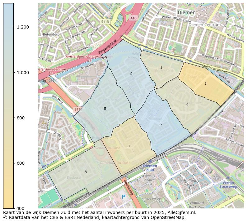 Afbeelding van de wijk Diemen Zuid op de kaart.