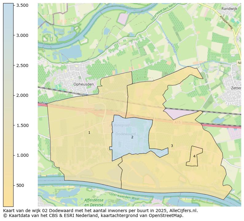 Afbeelding van de wijk Dodewaard op de kaart.