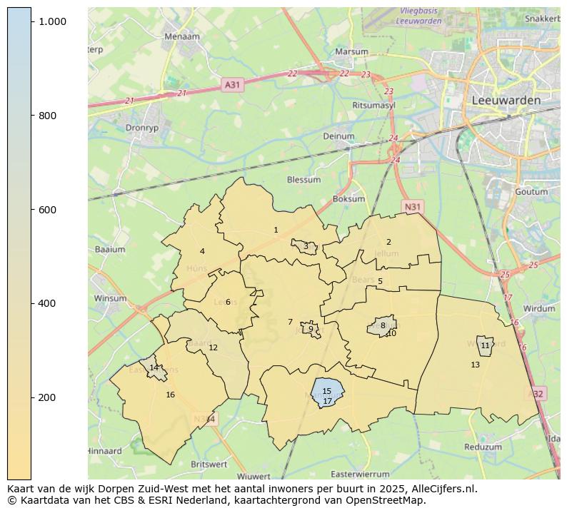 Afbeelding van de wijk Dorpen Zuid-West op de kaart.