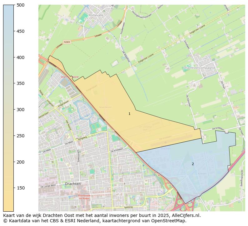 Afbeelding van de wijk Drachten Oost op de kaart.