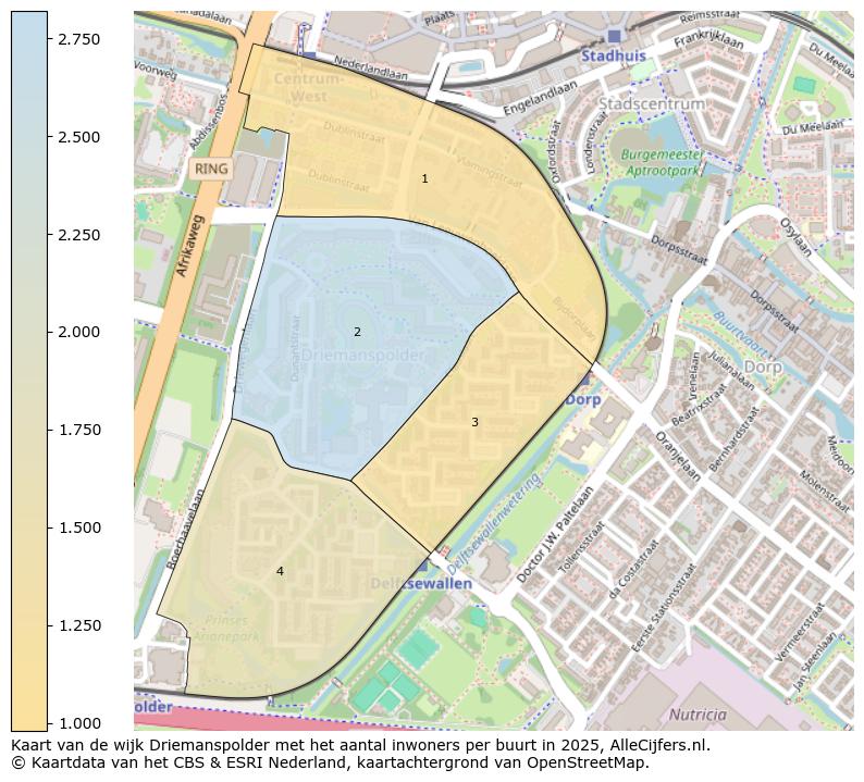 Afbeelding van de wijk Driemanspolder op de kaart.