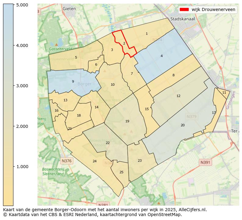 Afbeelding van de wijk Drouwenerveen op de kaart.