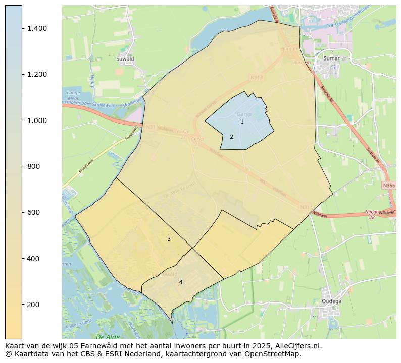 Afbeelding van de wijk Earnewâld op de kaart.