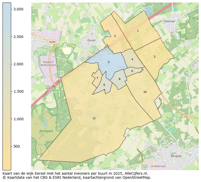 Afbeelding van de wijk Eersel op de kaart.