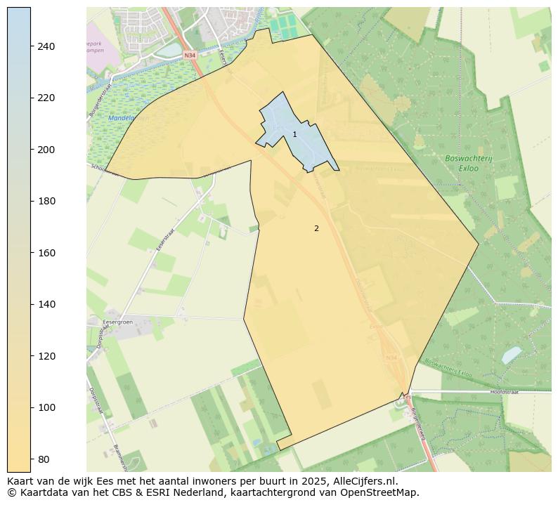 Afbeelding van de wijk Ees op de kaart.