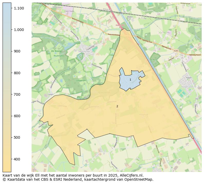 Afbeelding van de wijk Ell op de kaart.