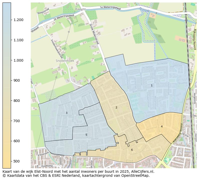 Afbeelding van de wijk Elst-Noord op de kaart.