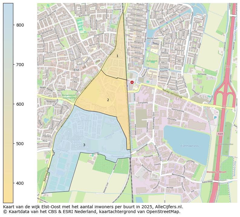 Afbeelding van de wijk Elst-Oost op de kaart.