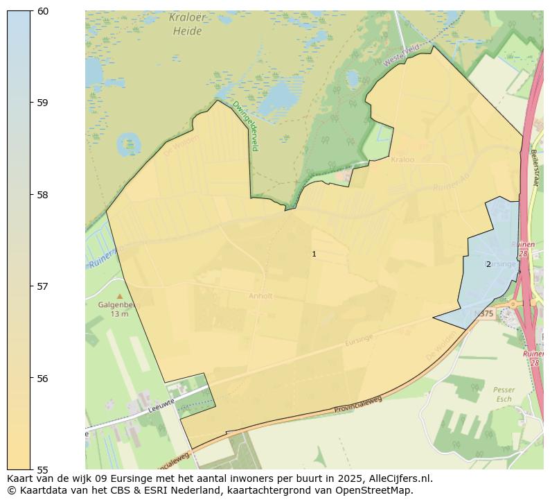 Afbeelding van de wijk Eursinge op de kaart.