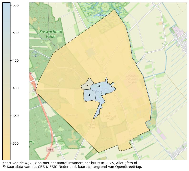 Afbeelding van de wijk Exloo op de kaart.