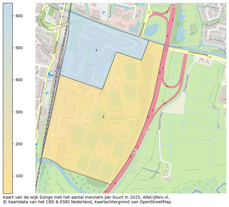 Afbeelding van de wijk Ezinge op de kaart.