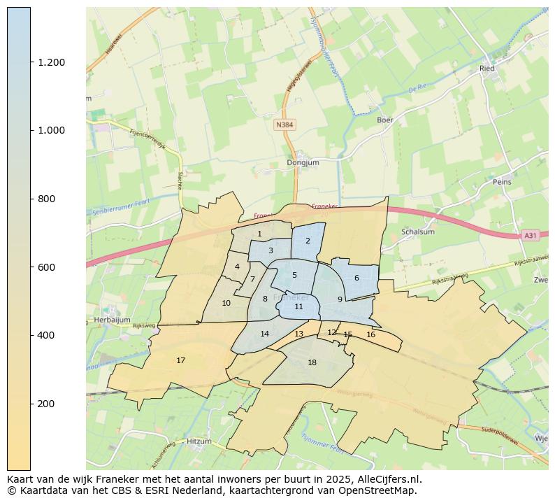 Afbeelding van de wijk Franeker op de kaart.