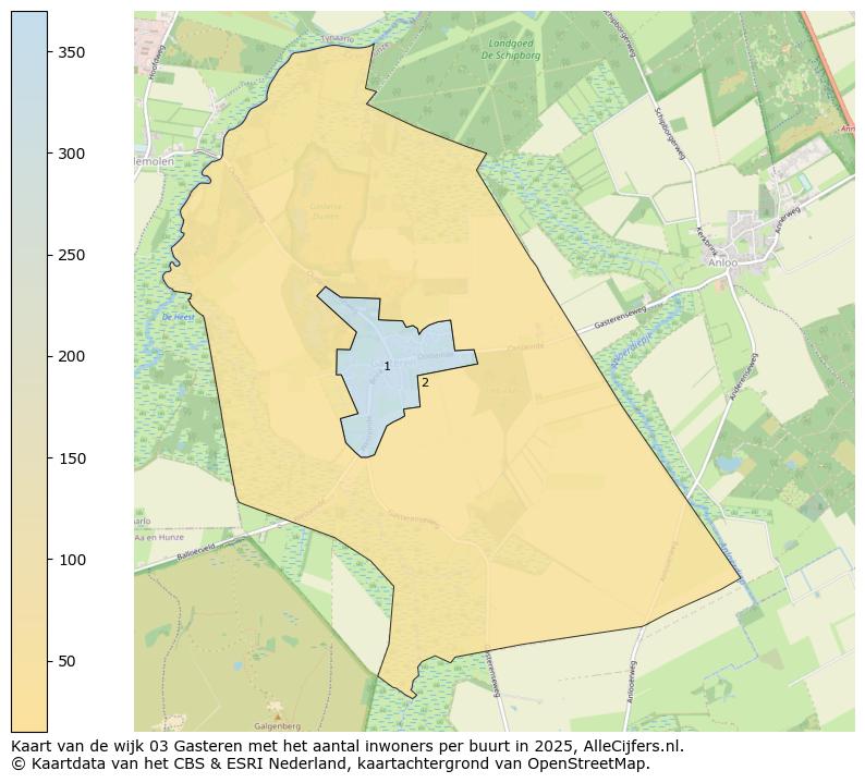 Afbeelding van de wijk Gasteren op de kaart.