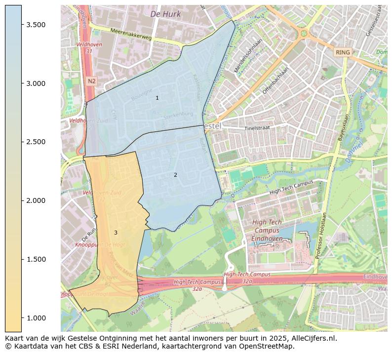 Afbeelding van de wijk Gestelse Ontginning op de kaart.