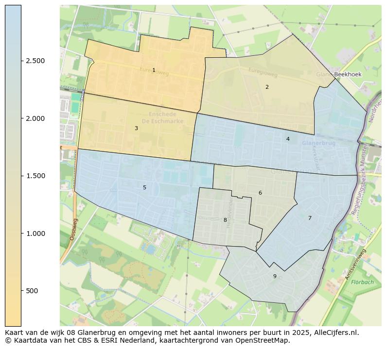 Afbeelding van de wijk Glanerbrug en omgeving op de kaart.