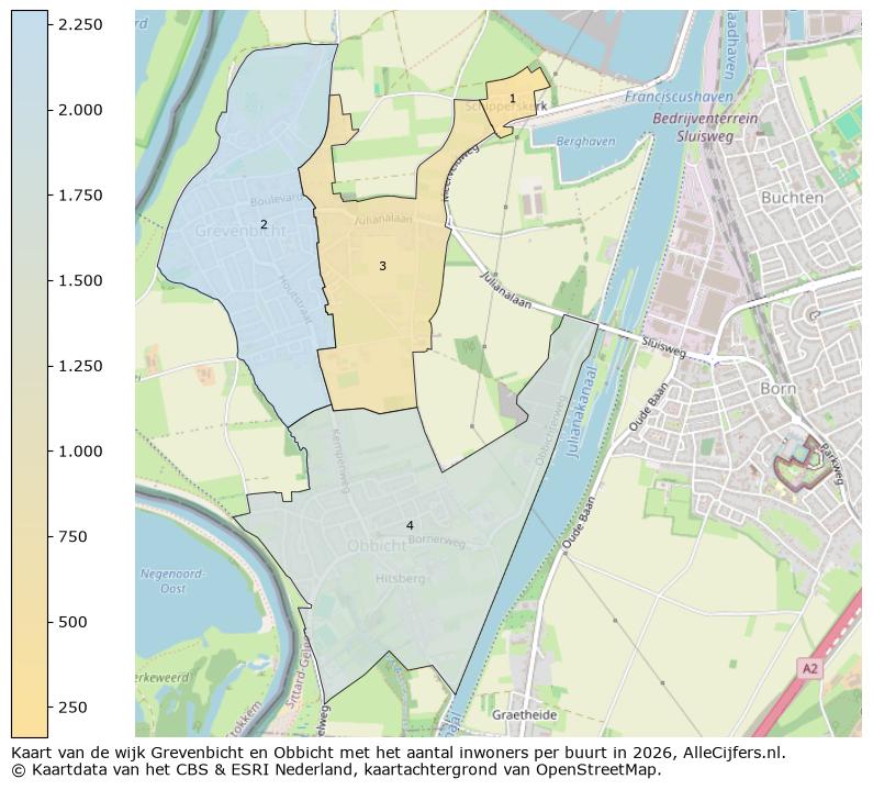 Afbeelding van de wijk Grevenbicht en Obbicht op de kaart.