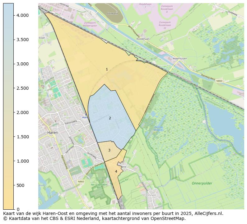 Afbeelding van de wijk Haren-Oost en omgeving op de kaart.