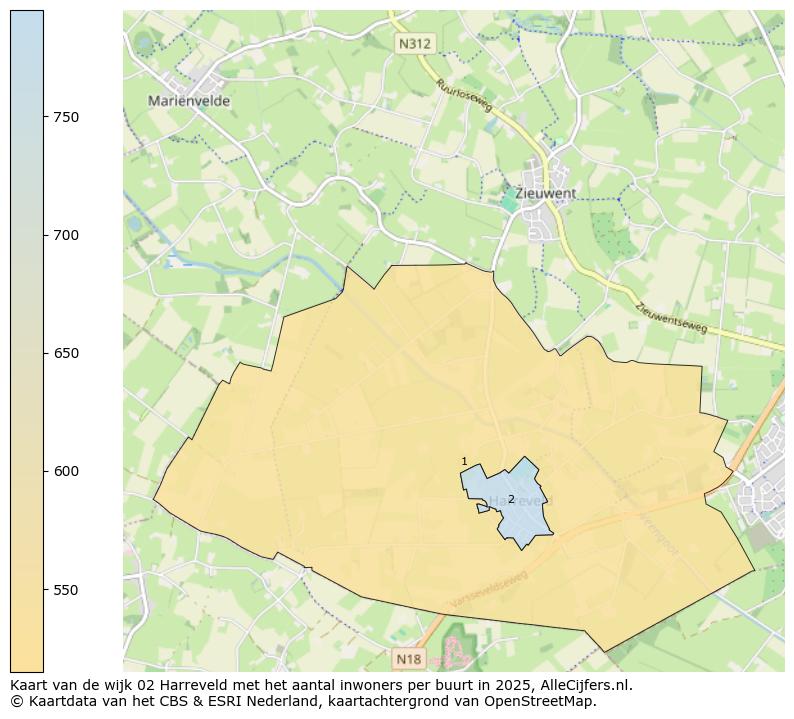 Afbeelding van de wijk Harreveld op de kaart.