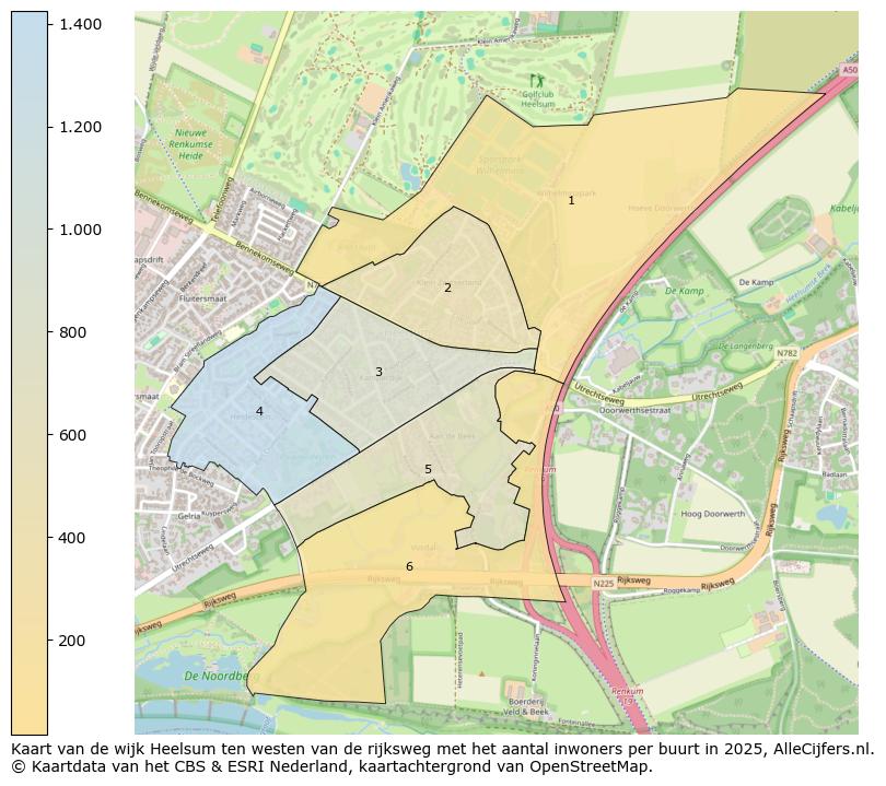 Afbeelding van de wijk Heelsum ten westen van de rijksweg op de kaart.