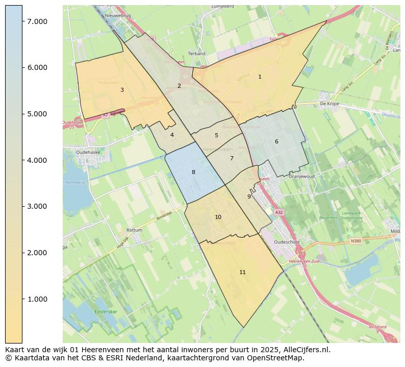 Afbeelding van de wijk Heerenveen op de kaart.
