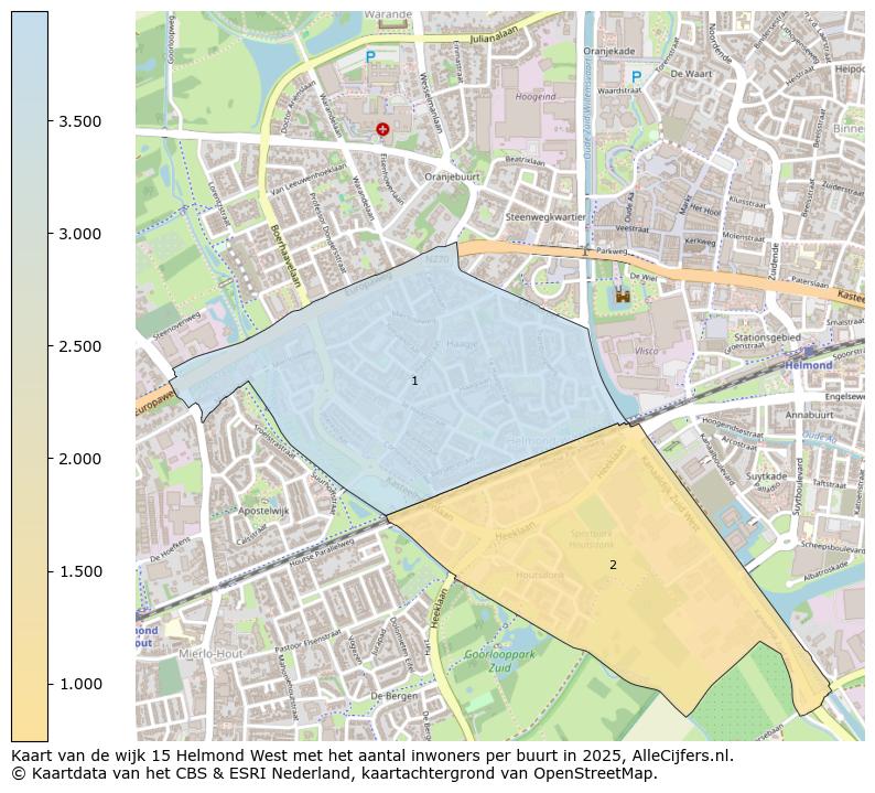 Afbeelding van de wijk Helmond-West op de kaart.
