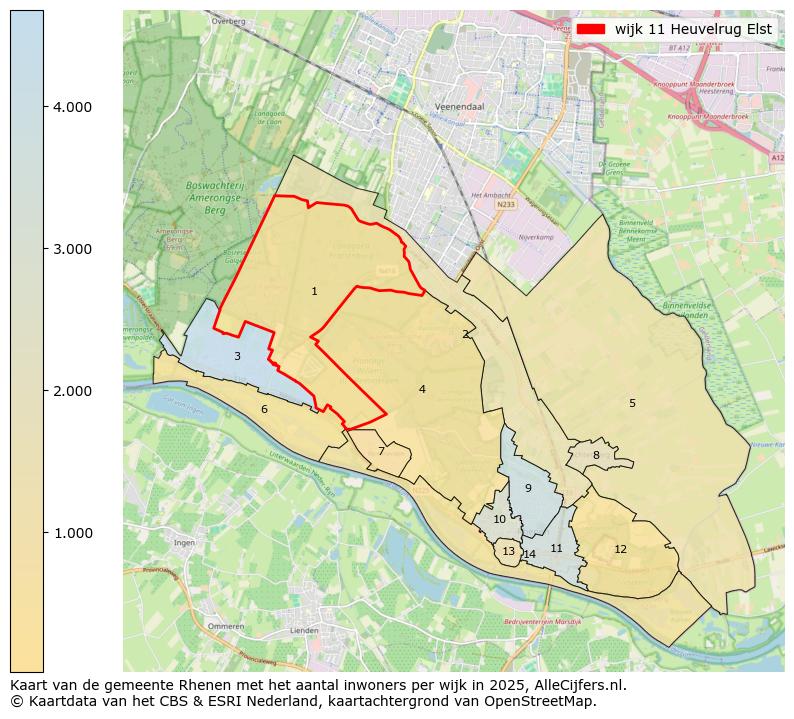 Afbeelding van de wijk Heuvelrug Elst op de kaart.