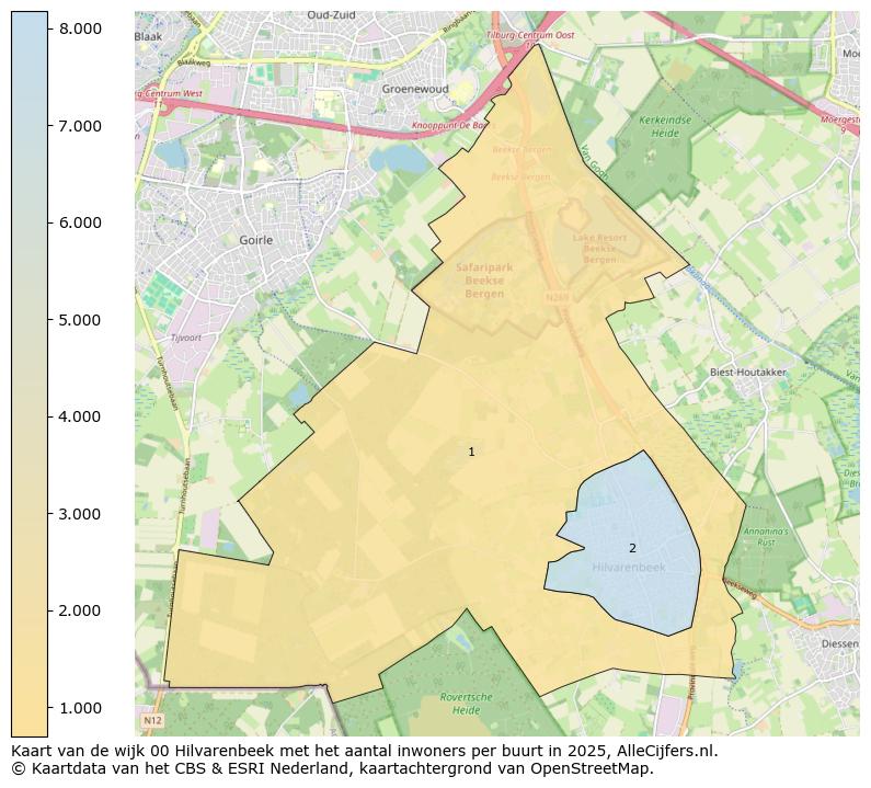 Afbeelding van de wijk Hilvarenbeek op de kaart.