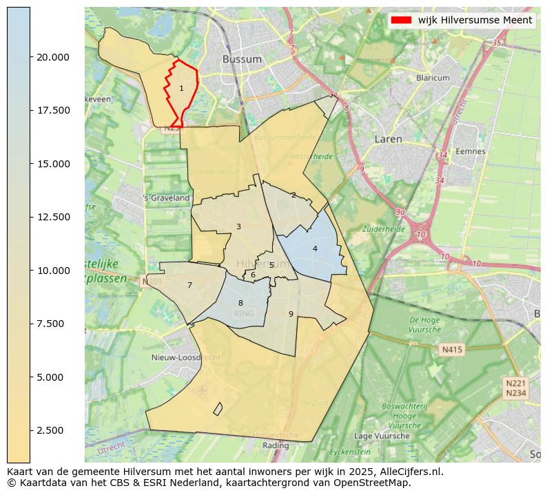 Afbeelding van de wijk Hilversumse Meent op de kaart.
